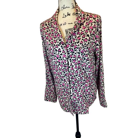 VICTORIA SECRET PJ TOP PINK HEARTS CHEETAH SZ M L SOFT AESTHETIC ANIMAL PRINT - Picture 9 of 15
